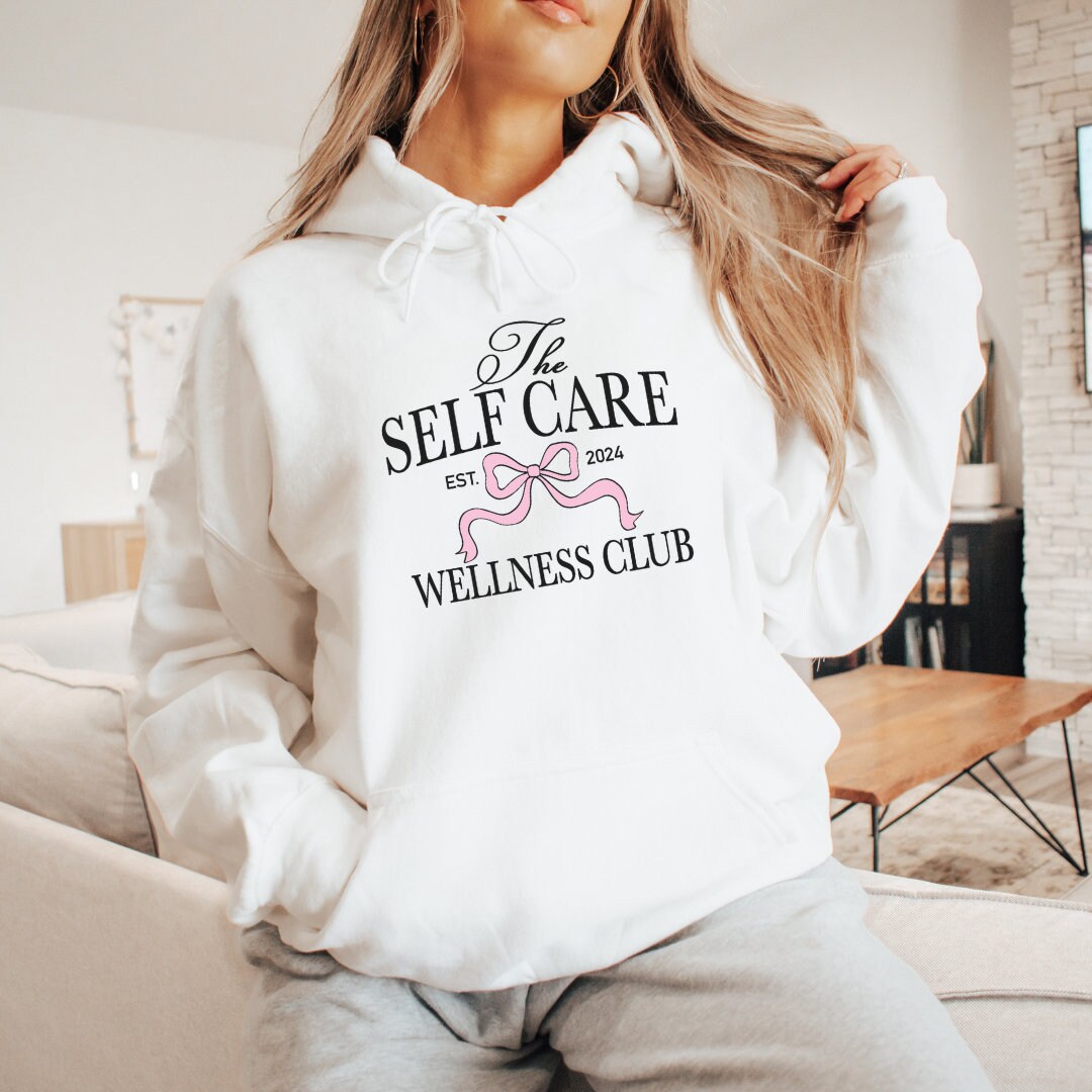 The Self Care Wellness Club Shirt With Trendy Cute Pink Bow