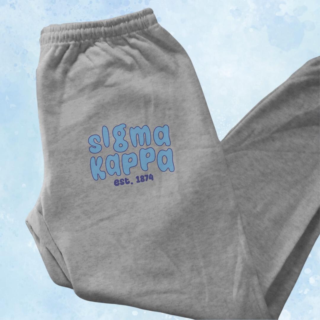 Sorority Bubbles Sweatpants // Blue Bubble Letters Sorority Greek