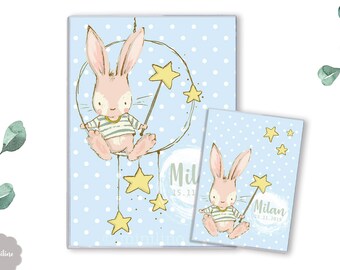 3-piece U-heft & vaccination passport sleeve in SET, personalized with name, bunny star