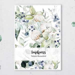 Impfpass Hülle, Umschlag, blaue Blume, personalisiert