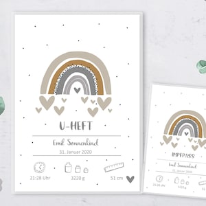 SET U-boek omslag & vaccinatiebewijs omslag, regenboog met geboortedata, gepersonaliseerd, cadeau geboorte