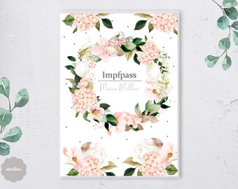 Vaccination passport cover, flower wreath, with name