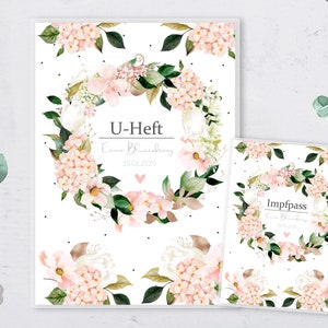 SET U-Boekje Omslag & Vaccinatie certificaat Envelop, Bloemenkrans Roze