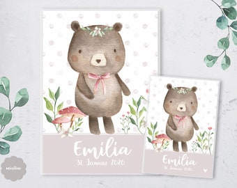 SET U-booklet cover & vaccination certificate envelope, bear with flowers, girl