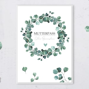 Elegante moeders paspoorthoes gepersonaliseerd met naam eucalyptus