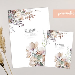 SET U-boekje cover & vaccinatiecertificaat envelop, bloemen, gepersonaliseerd, geboortecadeau
