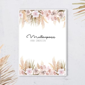 Hermosa cubierta de pasaporte de madre de 3 piezas, hierba de plumas, personalizada