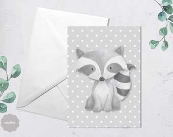 Postcard badger with grey dots, with envelope