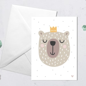 Postkarte König Bär rosa, mit Umschlag