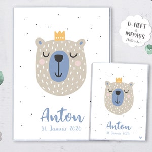 SET U-boekje omslag & envelop vaccinatiecertificaat, King Bear, met naam
