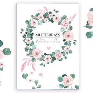 Capa mágica para passaporte da mãe personalizada com nome guirlanda de flores de eucalipto