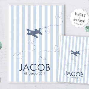 SET Capa do livreto U e envelope do certificado de vacinação, tiras, avião