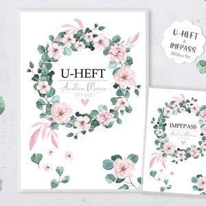 SET U-Heft Hülle & Impfpass Umschlag, Kranz Eukalyptus mit Blumen