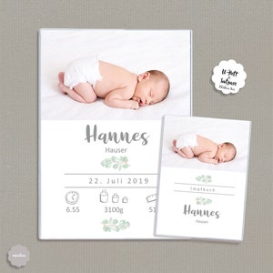 U-boekje en envelop met vaccinatiecertificaat, met babyfoto en geboortedata