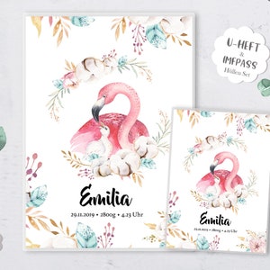 U-Heft Hülle & Impfpass Umschlag, Aquarell Blumen Flamingo