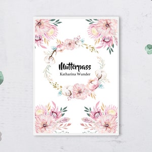Linda capa para passaporte da mãe em 3 partes, guirlanda de flores com nome