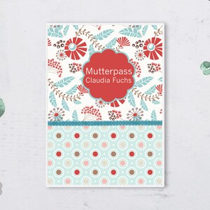 Blaue Blumen, Mutterpass Umschlag mit Namen