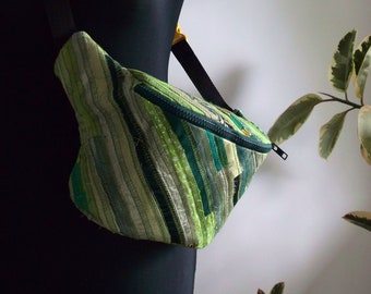 Green hip bag, funny bag, belt bag, patchwork, for women.