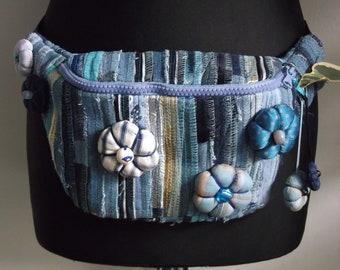 Denim kidney, recycle bag, hip bag for women.