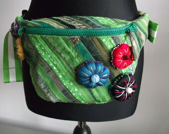 Green hip bag, kidney bag, belt bag, fanny pack, for women.