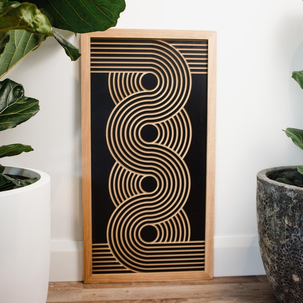 Art Deco Wall Hanging - Framed Timber Art - 3d Wall Panels - Wall Hanging Set - Abstract Wood Wall Art - Geometric Patterns - Black Abstract