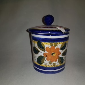 Keramik Marmeladen Topf Dose mit deckel italy Majolika 10 cm handpainted