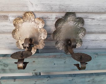 Set of 2 wall candle holders metal scrolls