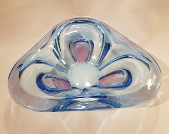 XXL beautiful old MURANO GLASS bowl fruit bowl Ø 30 cm color gradient light blue pink