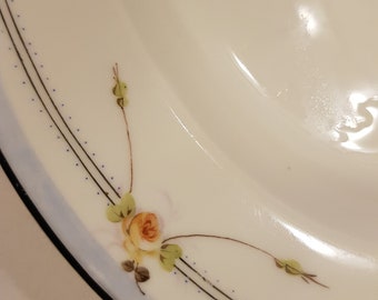 large HEAVY oval serving plate porcelain flower decor gold rim 33 x 23 cm