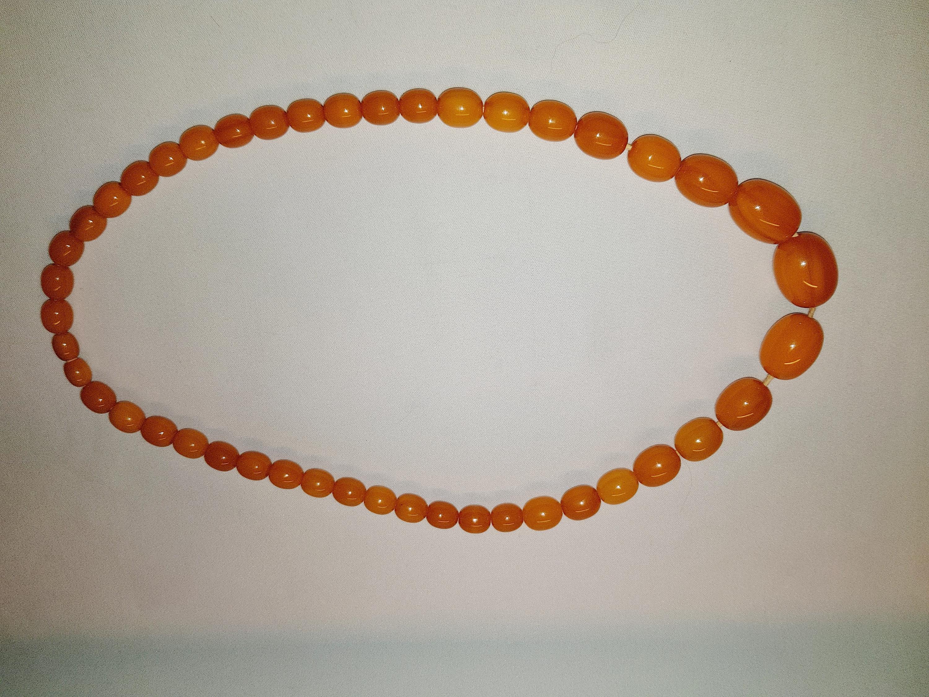 Ancien Collier En Ambre Naturel - Perles Ovales Plates, Vintage, Occasion Bon état