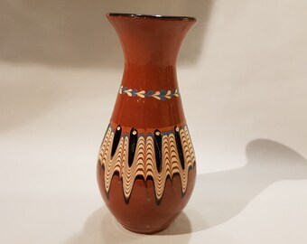 vaso pesante piccolo anni '50 Pavone in ceramica bulgara con occhio di pavone 16 cm