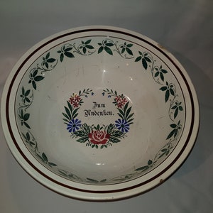 IMPRESSIVE 33 cm ancient ceramic bowl dough bowl vine leaf garland with saying