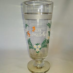 Art Nouveau wedding glass marked 1/2 L with gold rim + porcelain painting hand painted