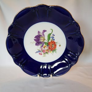 HUTSCHENREUTHER splendid plate porcelain bowl real cobalt gold rim flower decor Ø 32 cm fruit bowl