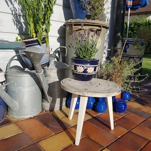 small flower stool, tripod legs, stone slab, 1960s, Ø 32 cm