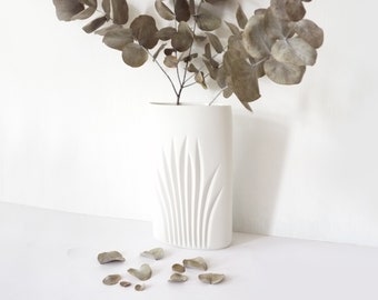Rosenthal Op Art Vase Bisque Raw Porcelain, Simple Minimalist Relief, Vintage Studio Ceramic Mid-Century Modern Pure White Boho Living