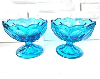 Vintage Eisschalen türkis, Gläser flach, Dessert Glas Schalen Set Müsli, Art Deco Mid-Century Wohndekor, Boho Farbakzent Schmuckschale Vasen
