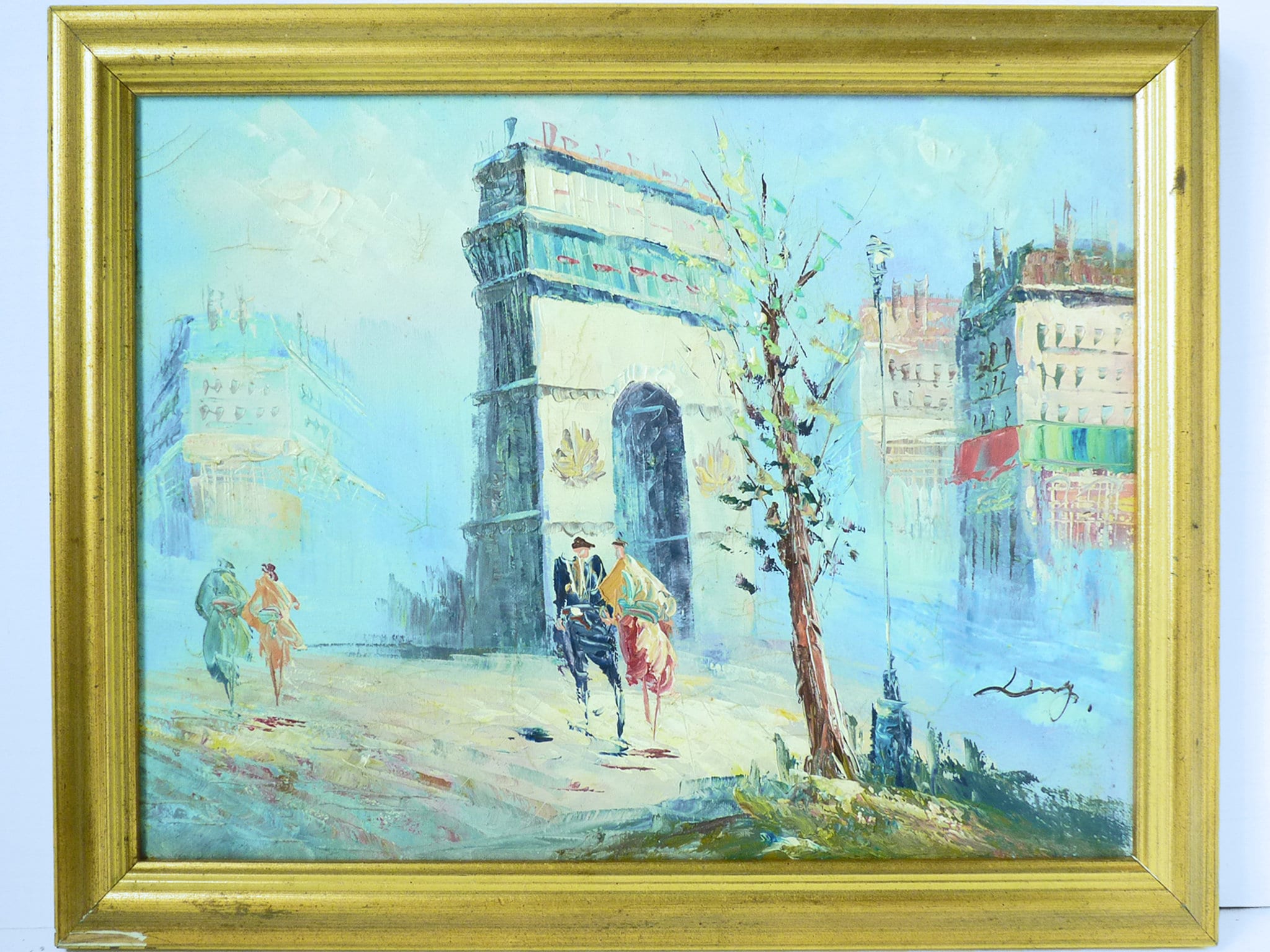 ヴィンテージ パリ凱旋門、油絵、署名入り、ボヘミアン、ミッド