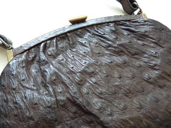 Mid-Century Ostrich EMU Leather Bag, Art Deco Han… - image 3