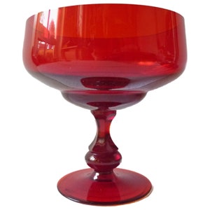 Vintage Tafelaufsatz rotes Glas, Fußschale Glasschale Tazza, Rubinglas Obstschale kirschrot, Pressglas Schale, Weihnachten Dekoration Xmas Bild 3