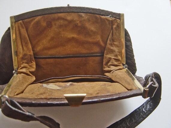 Mid-Century Ostrich EMU Leather Bag, Art Deco Han… - image 9