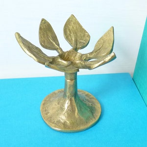 Modernist Candlestick Leaves Tree Art Nouveau Revival, Hollywood Regency Brass Mid-Century Modern Metal Candlestick Vintage