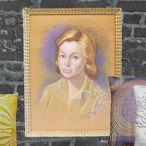 Large Mid-Century Woman Portrait 1976 Signed Che Duran H. Don Pablo, Painting Blonde Woman, Vintage Pastel Chalk, Wall Art, Gallery Wall