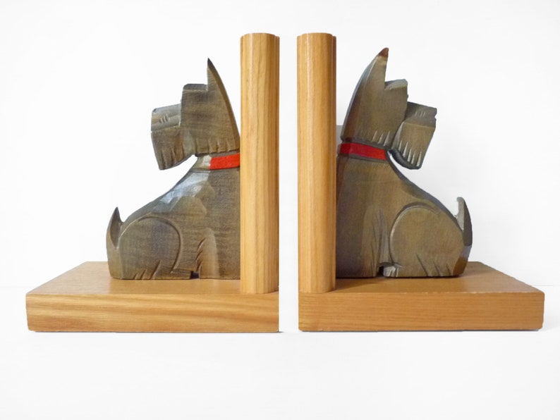Mid-century Bookends Scottish Terrier Wood Carved Handmade | Etsy