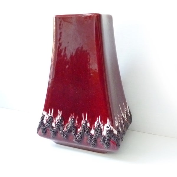 Vulkan Extraordinary Fat Lava Vase FOHR 60s 70s Mid-Century, Red Wine Red Burgundy White, Boho Pop Art, Vintage German Art Ceramic WGP