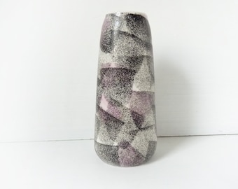 Vintage vase 50s 60s stamp pattern, grey pink, mid-century art ceramics, hand-decorated, MidMod playful ceramic vase