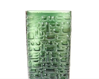 Mid-Century BUBBLE GLASS Gral Glass Vase, Overlaid Glass Cuboid Knobs, Green MidMod Op Art Vase Rectangular Structured, Designer Studio Glass