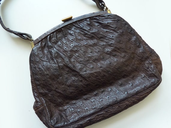 Mid-Century Ostrich EMU Leather Bag, Art Deco Han… - image 2