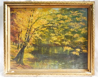 RESERVED / Antik Ölgemälde signiert G. Liebig, Landschaft Herbst Wald See Gemälde impressionistisch, Vintage Wanddekoration Boho Galeriewand