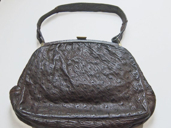 Mid-Century Ostrich EMU Leather Bag, Art Deco Han… - image 1